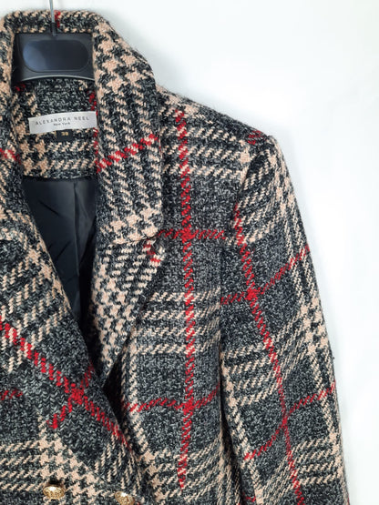 ALEXANDRA NEEL. Grey houndstooth coat, size 36