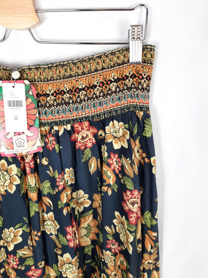 ANTHROPOLOGY. blue flower printed skirt T.xl