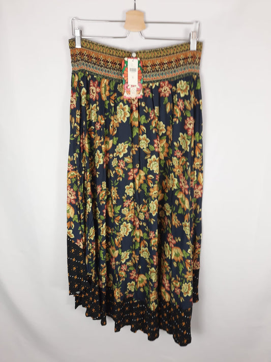 ANTRHOPOLOGY. falda azul estampada flores  T.xl