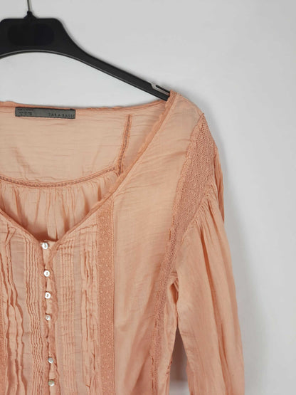 ZARA. Blusa rosa ibicenca T.l