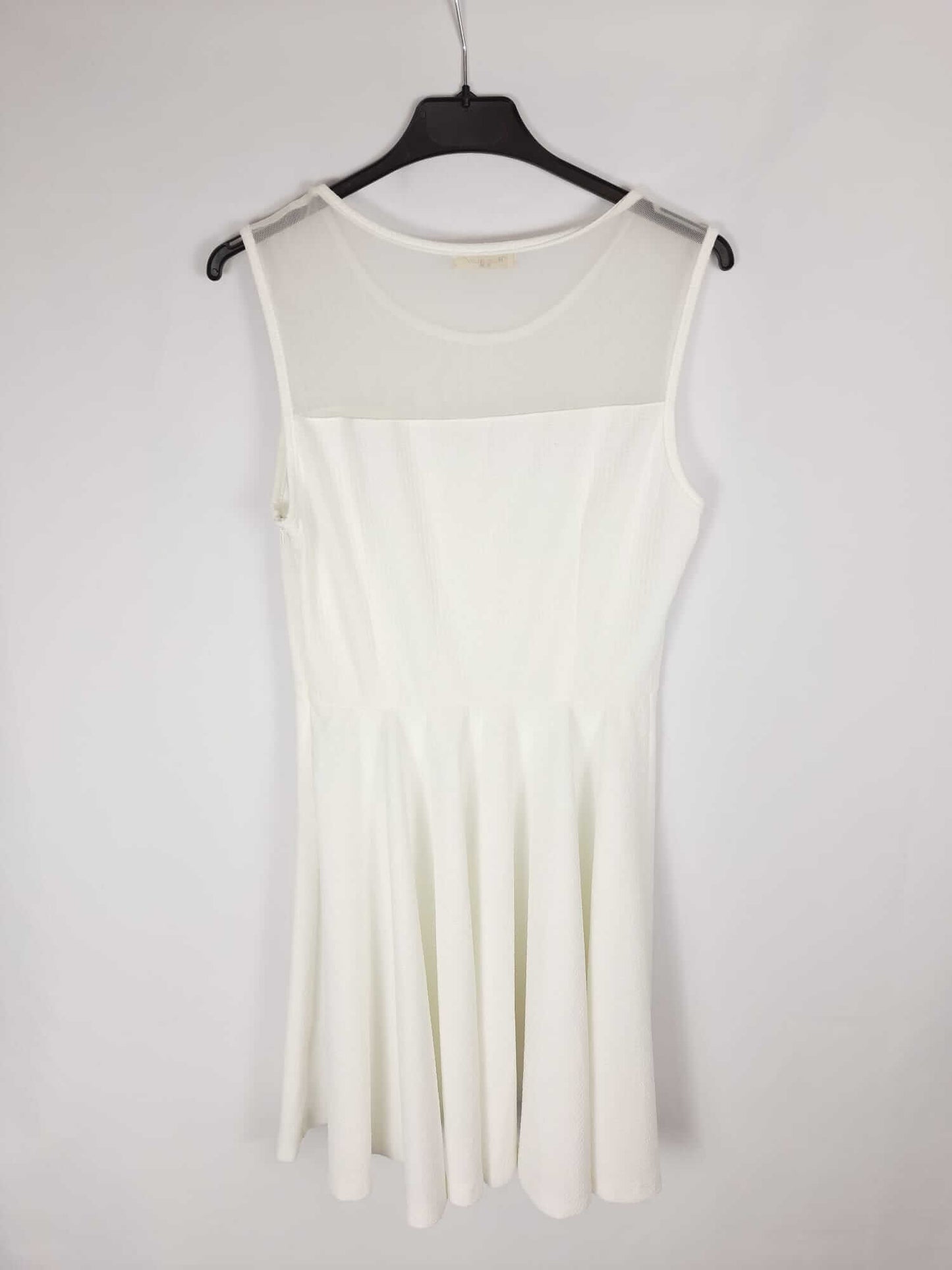 LANA PARIS. Vestido blanco conto fluido escote semitrasnparente T.m