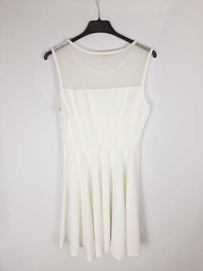 LANA PARIS. Vestido blanco conto fluido escote semitrasnparente T.m