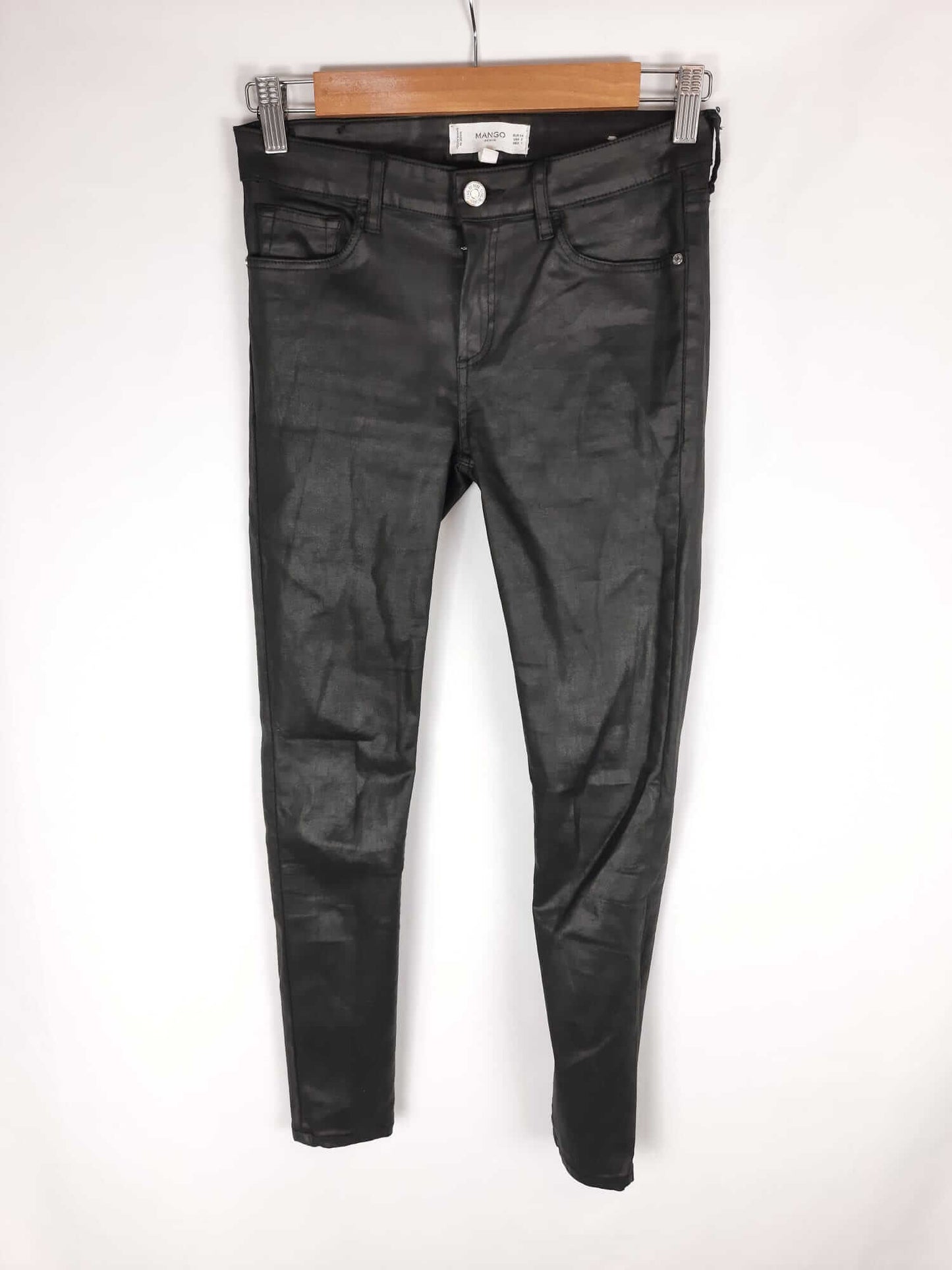 MANGO. Black waxed trousers, size 34