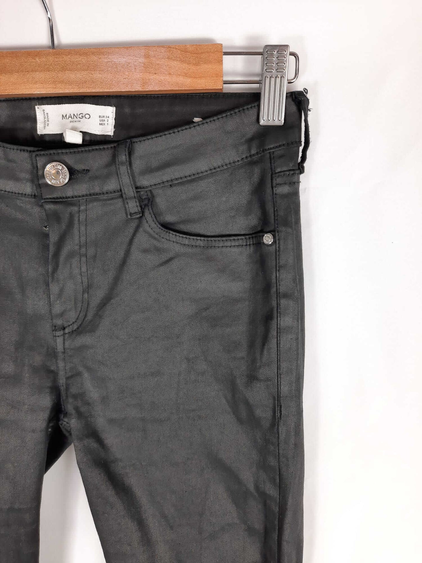 MANGO. Black waxed trousers, size 34