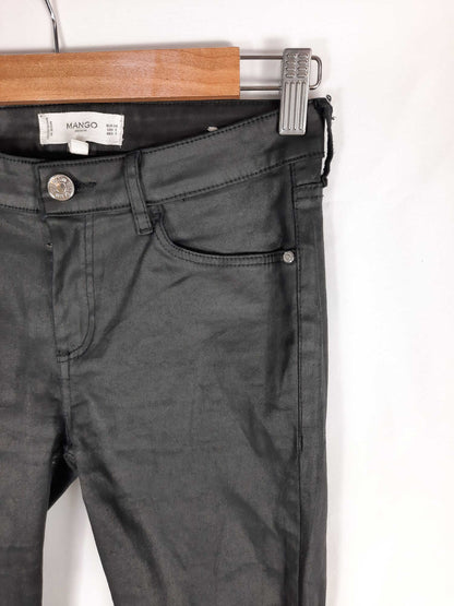 MANGO. Black waxed trousers, size 34
