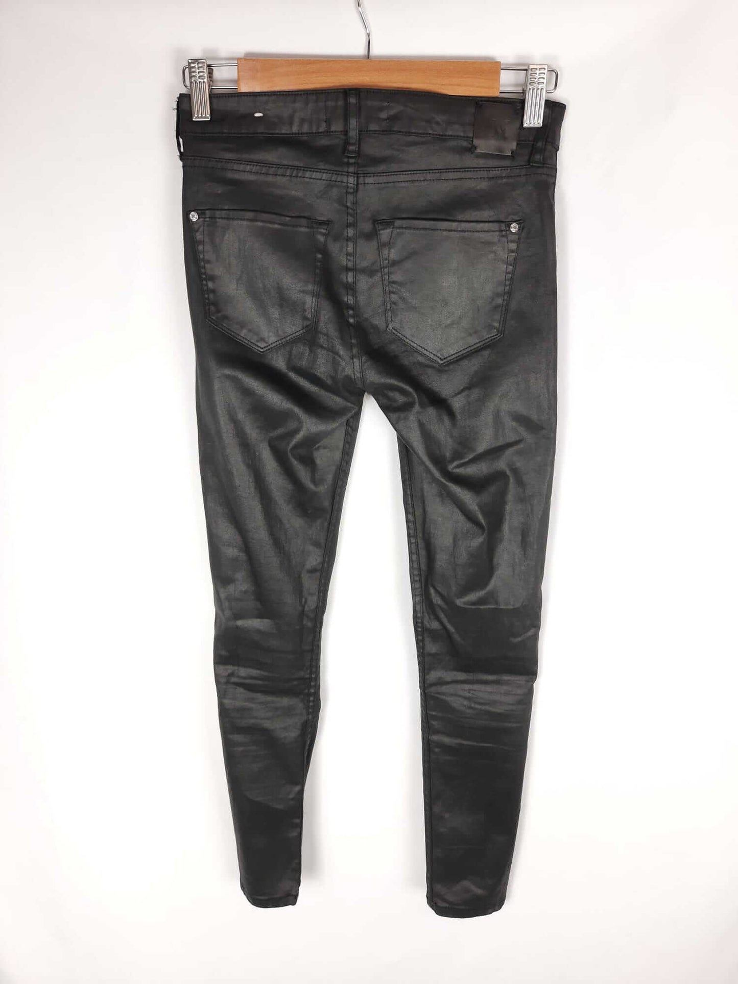 MANGO. Black waxed trousers, size 34