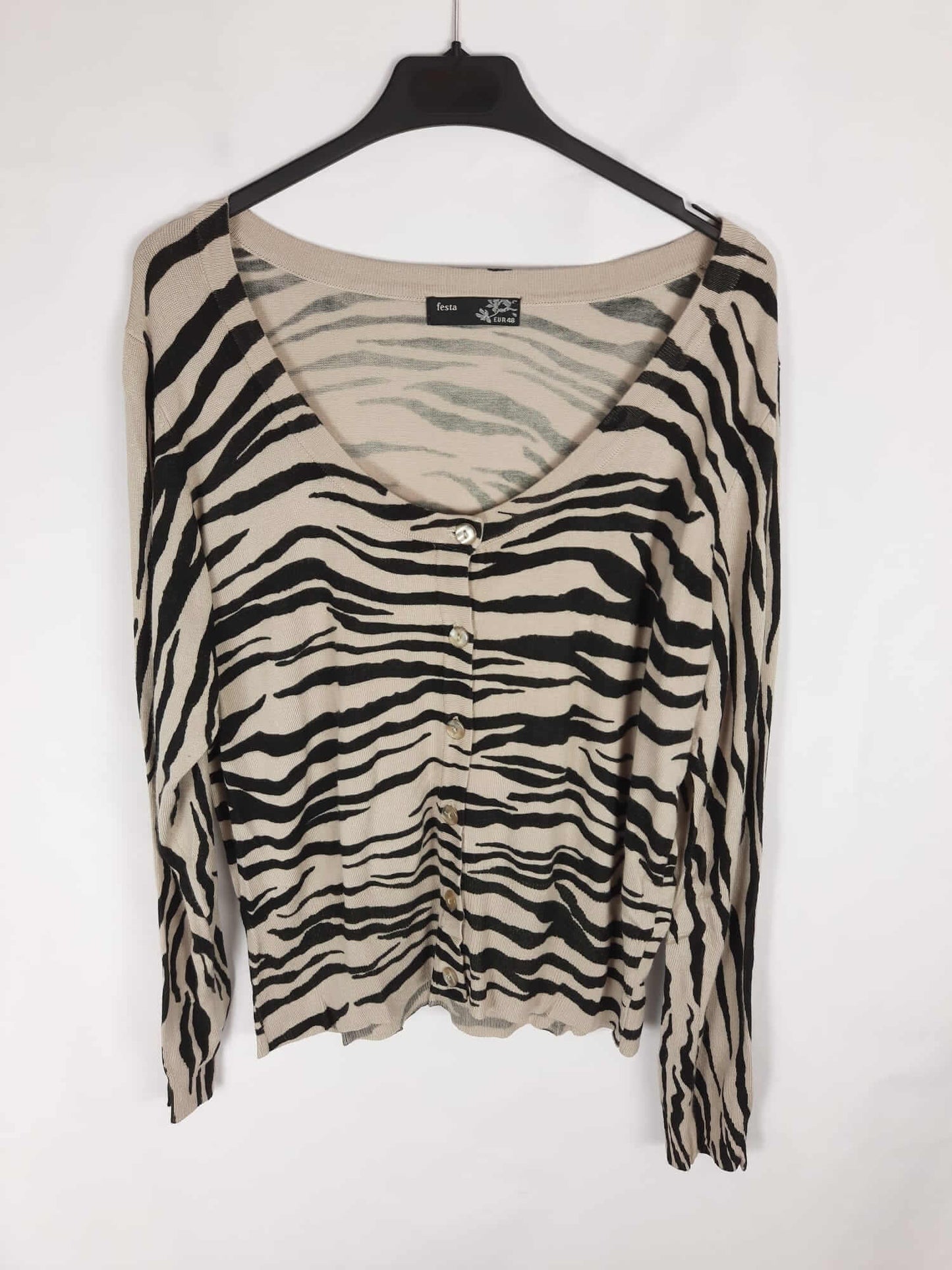 FESTA. Zebra-print cardigan jacket, size 48