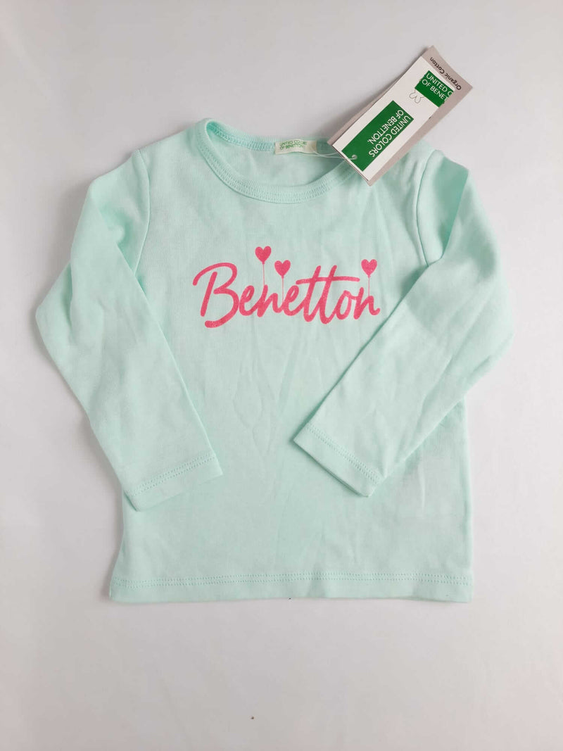 BENETTON. Camiseta verde agua T.9-12 m