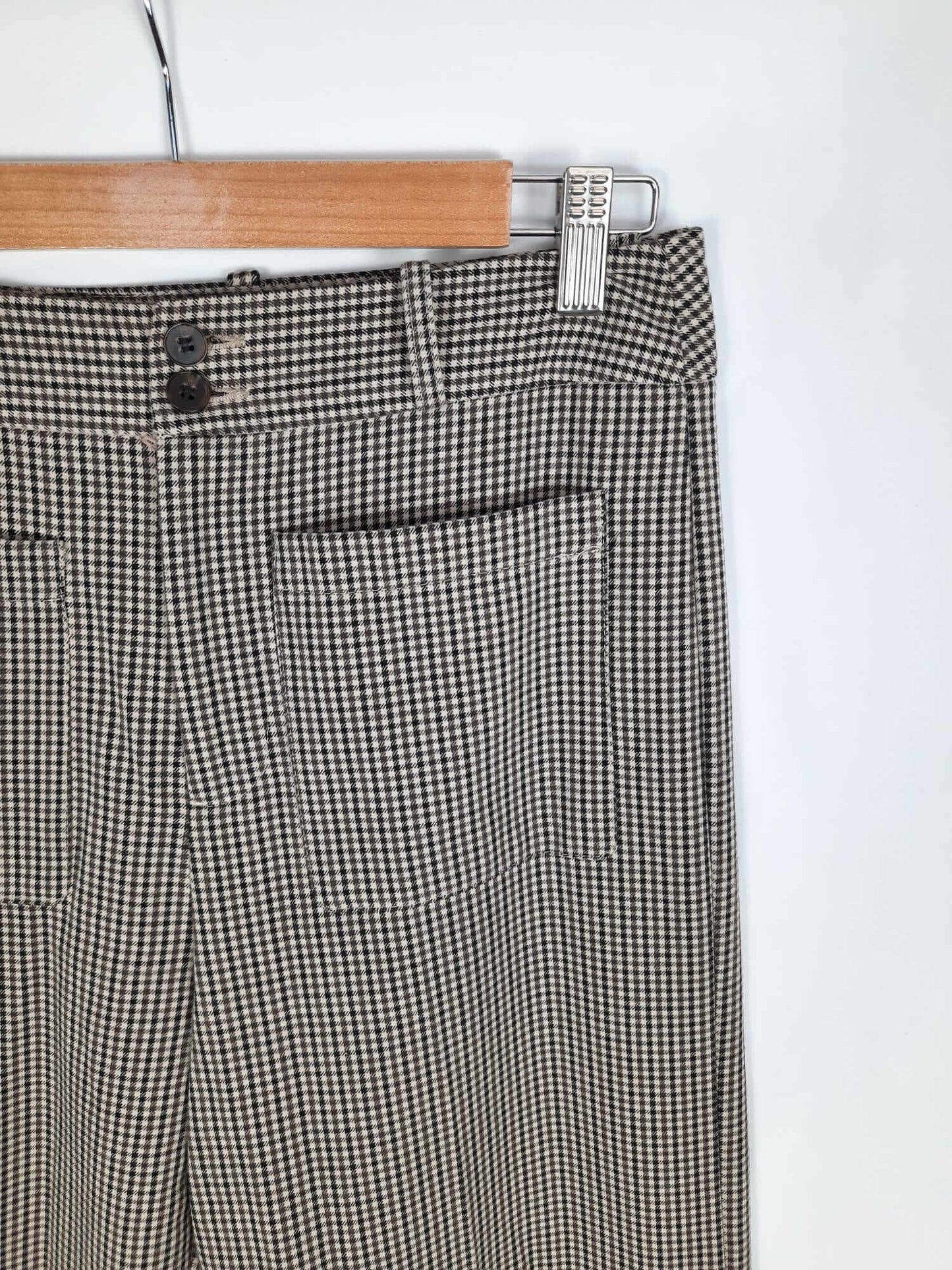 ZARA.Pantalones rectos tonos tierra pata de gallo T.xs