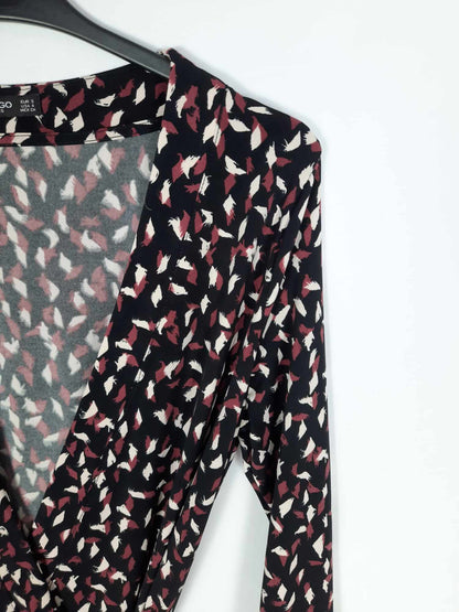 MANGO. Vestido corto negro estampado T.s