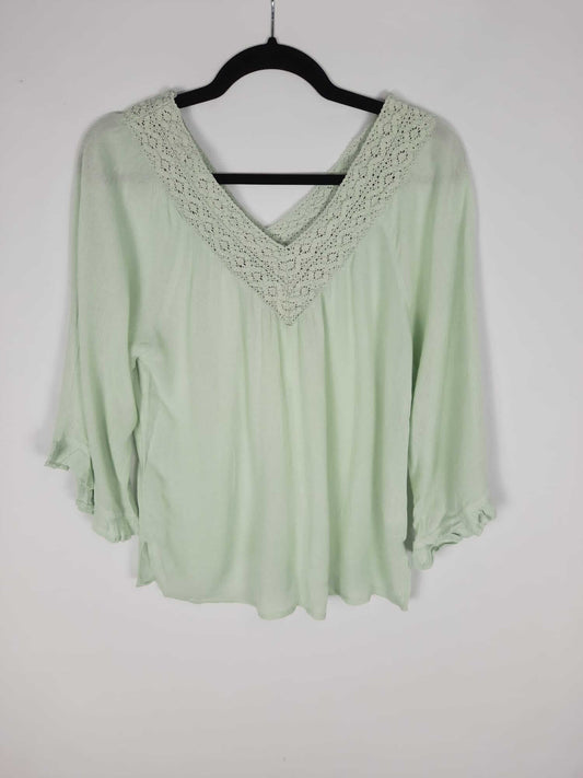 NICOLI. Aqua green blouse, size 16