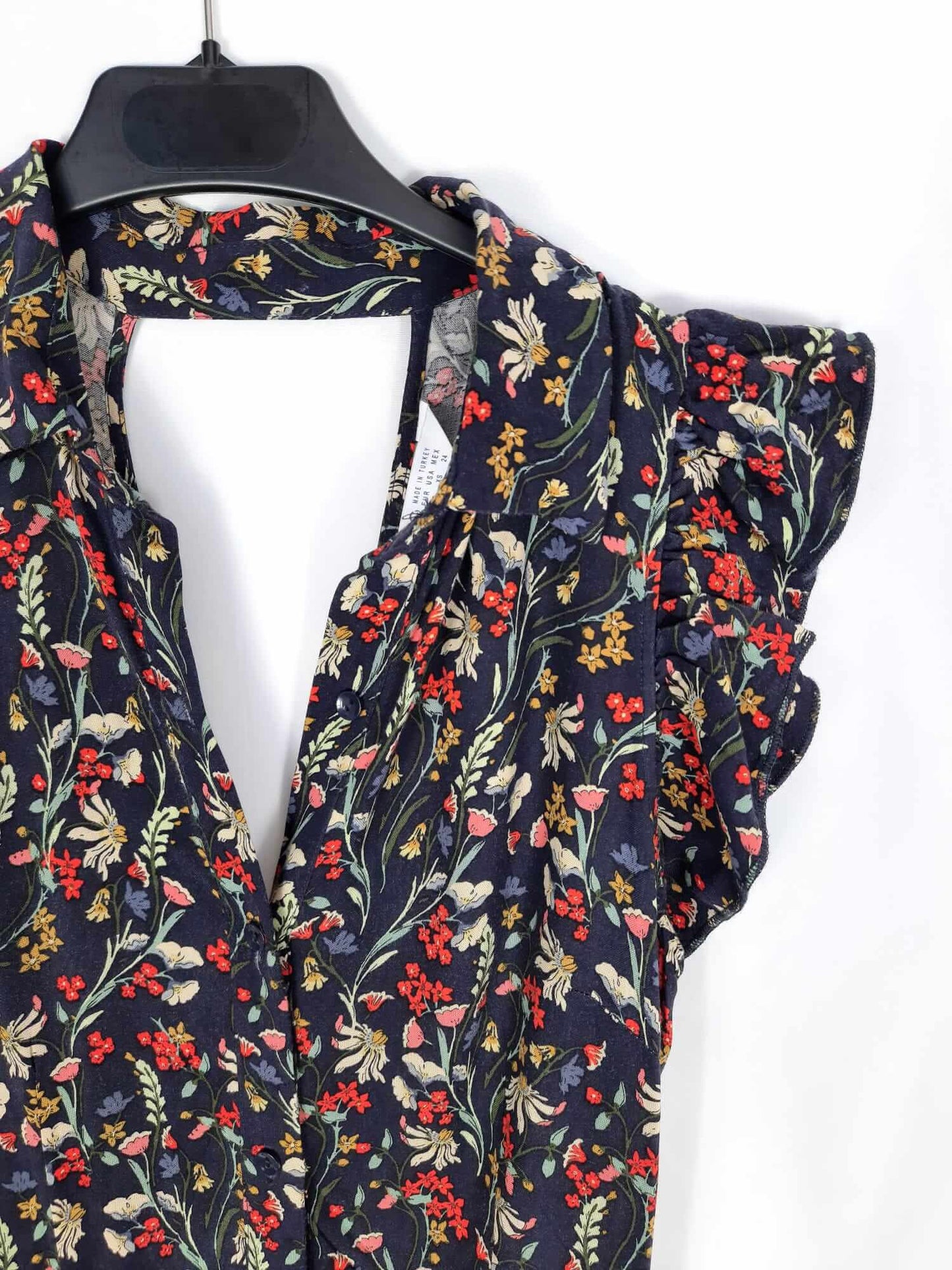 ZARA. Mono corto azul marino estampado de flores T.xs