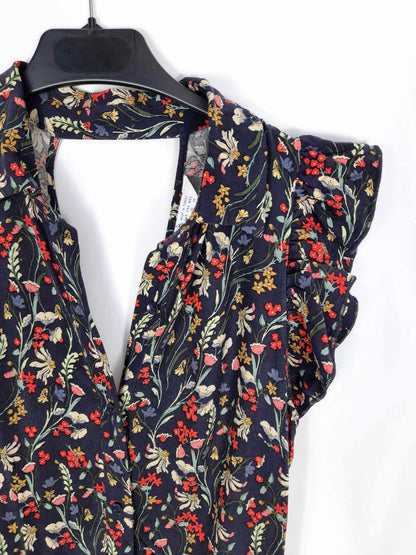 ZARA. Mono corto azul marino estampado de flores T.xs