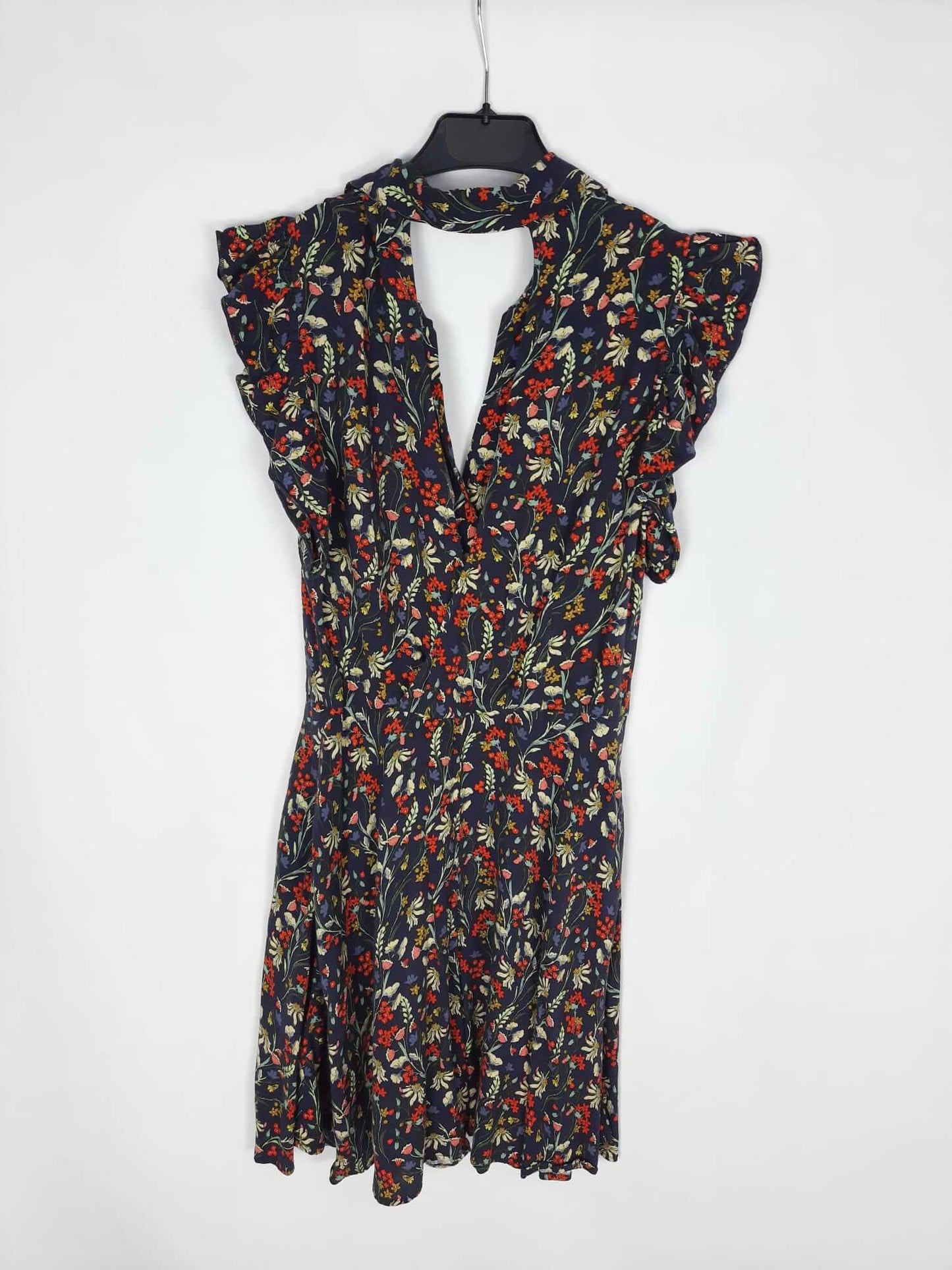 ZARA. Mono corto azul marino estampado de flores T.xs