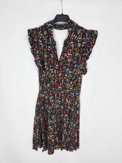 ZARA. Mono corto azul marino estampado de flores T.xs
