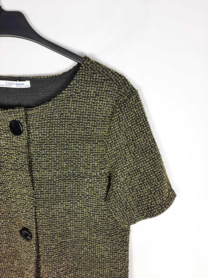 ZARA. vestido verde hilos dorados T.s