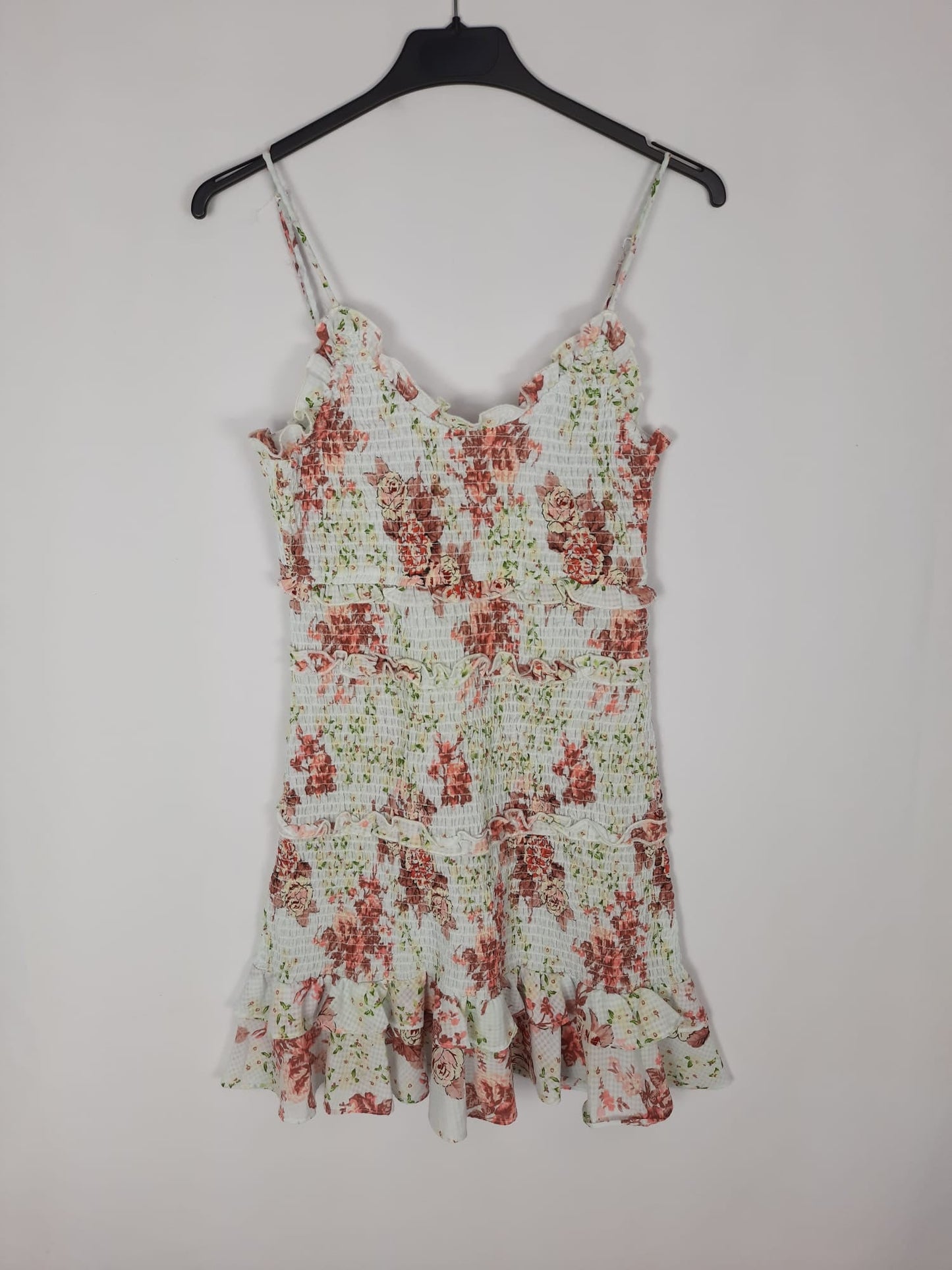 ZARA.vestido flores nido abeja T.l