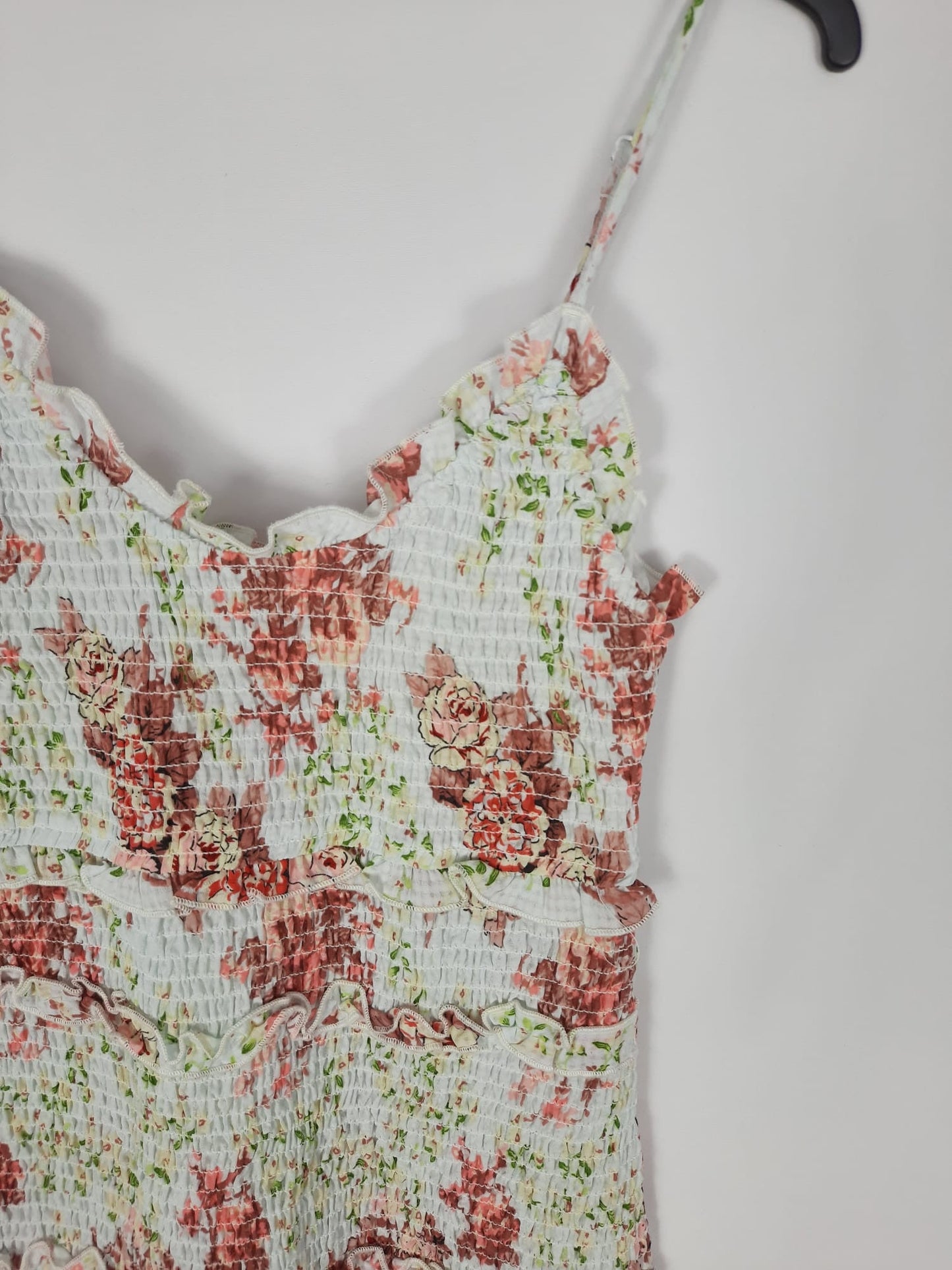 ZARA.vestido flores nido abeja T.l