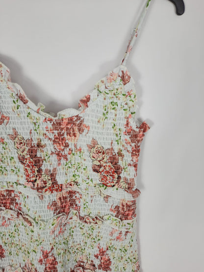 ZARA.vestido flores nido abeja T.l