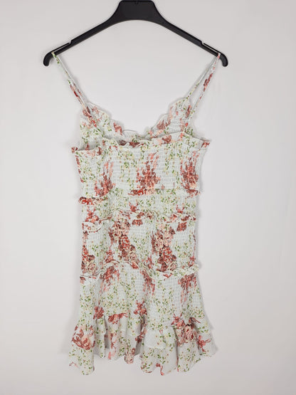 ZARA.vestido flores nido abeja T.l