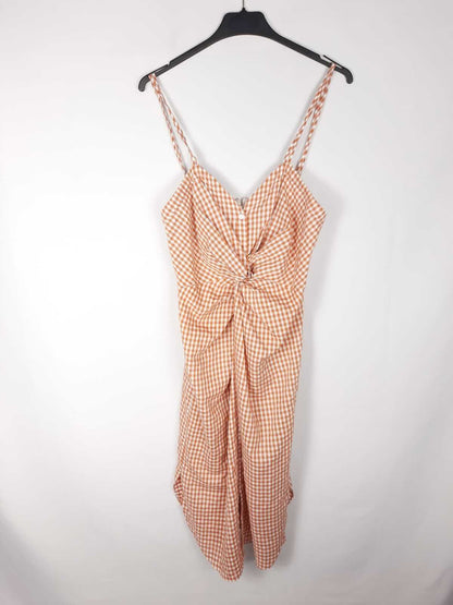 ZARA. Vestido cuadros color teja T.s