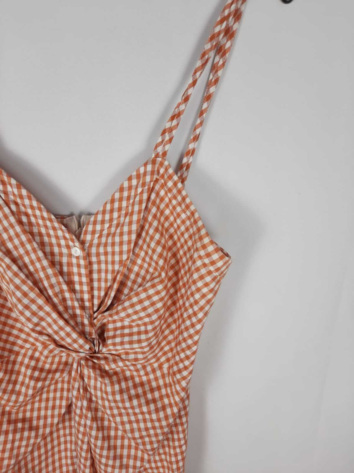 ZARA. Vestido cuadros color teja T.s