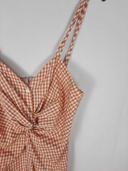 ZARA. Vestido cuadros color teja T.s