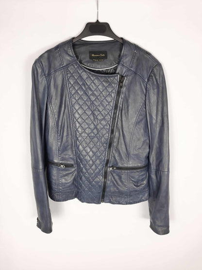 MASSIMO DUTTI. Blue leather jacket TM