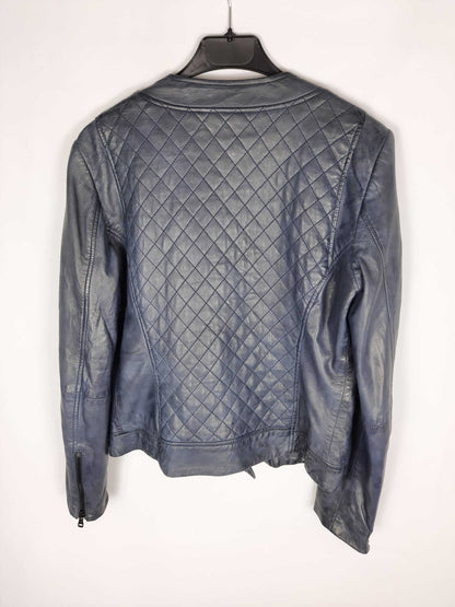 MASSIMO DUTTI. Blue leather jacket TM