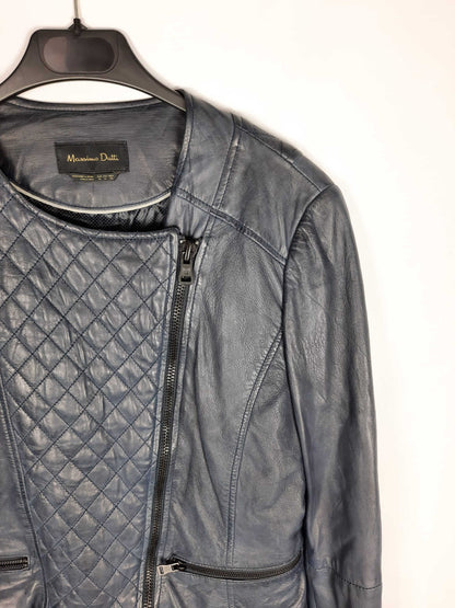 MASSIMO DUTTI. Blue leather jacket TM
