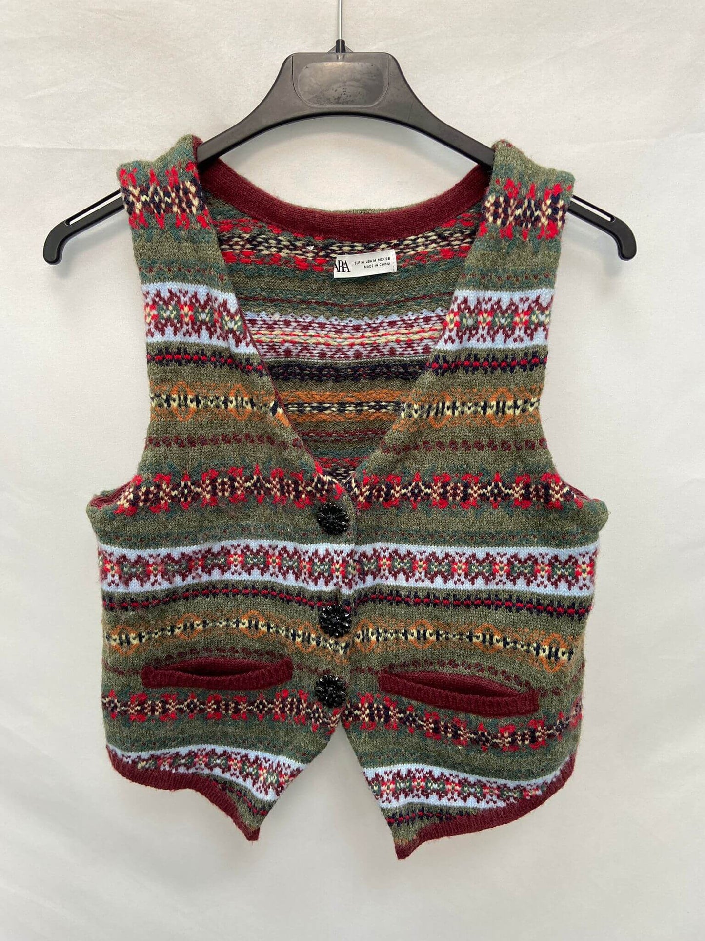 ZARA.Chaleco estampado botones joya T.m