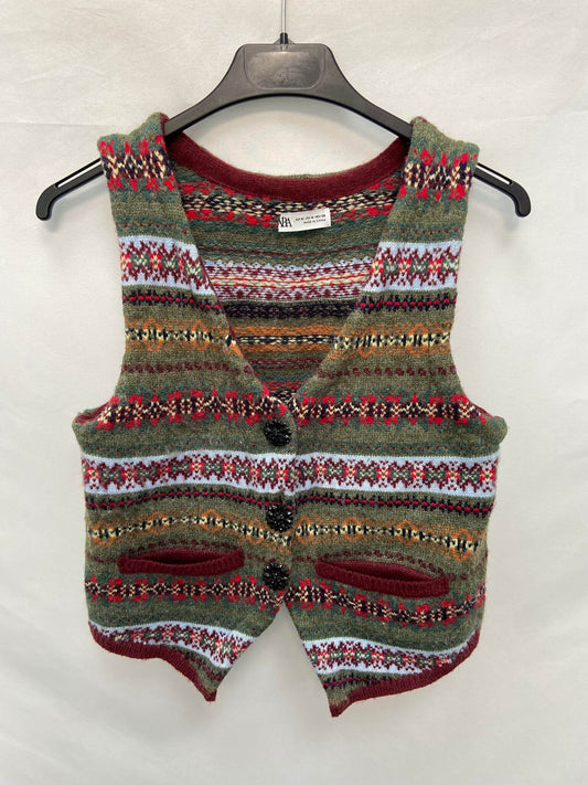 ZARA.Chaleco estampado botones joya T.m