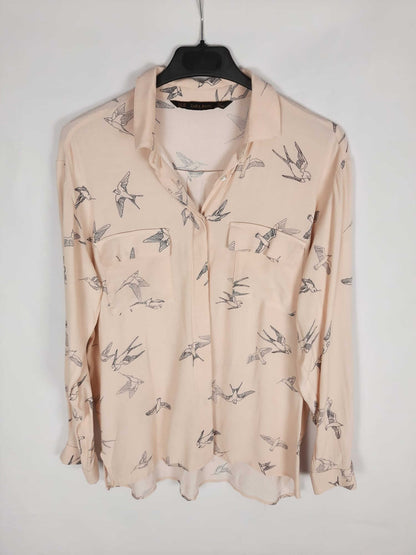 ZARA.Blusa nude pájaros T.xs