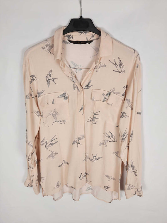 ZARA.Blusa nude pájaros T.xs