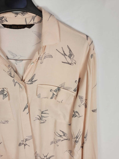 ZARA.Blusa nude pájaros T.xs