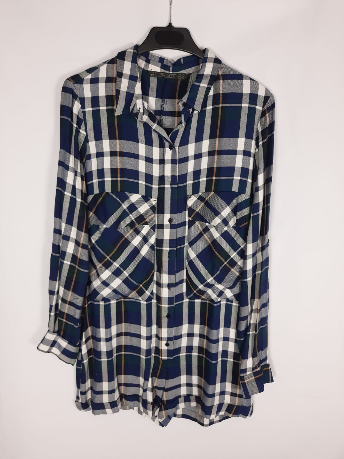 ZARA. Mono de cuadros azul marino T.m