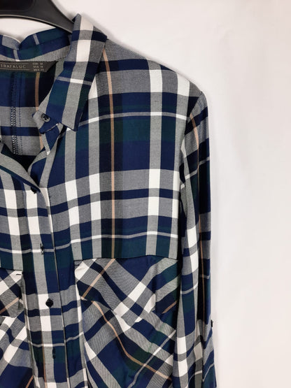 ZARA. Mono de cuadros azul marino T.m