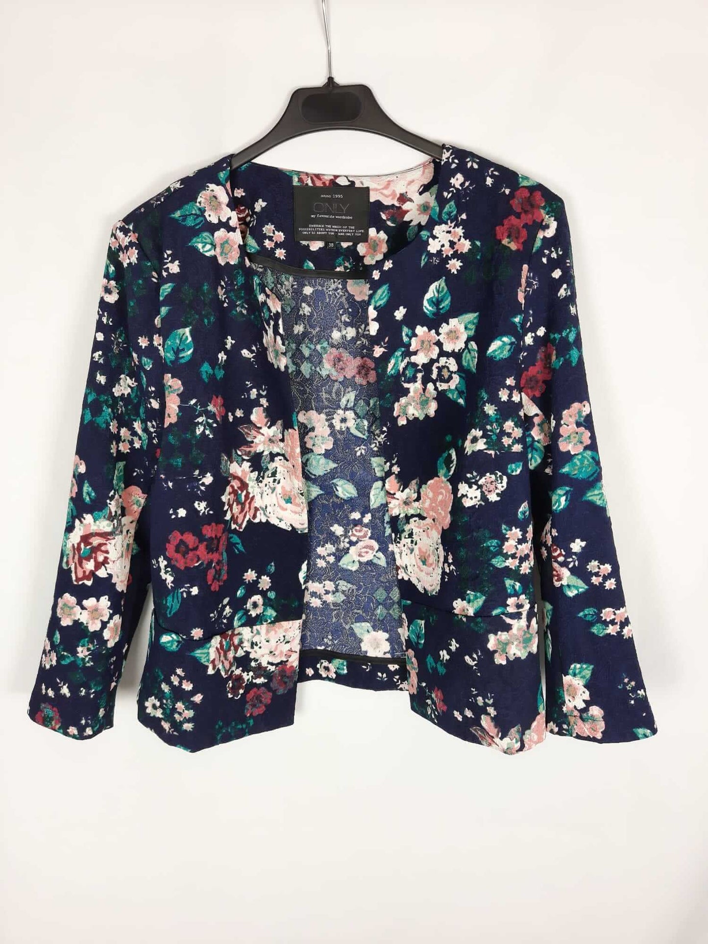 ONLY. Navy blue floral print jacket, size 38