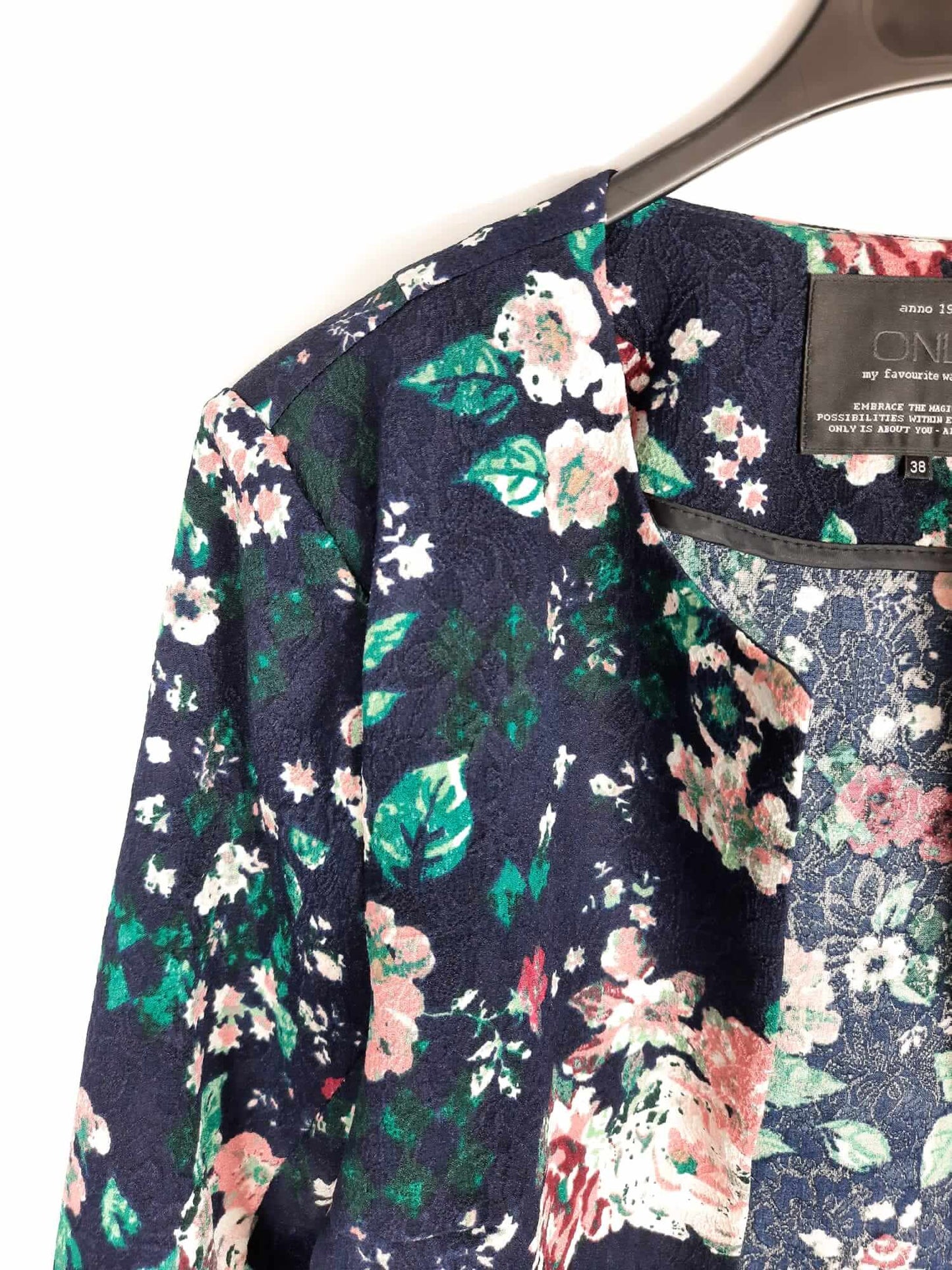 ONLY. Navy blue floral print jacket, size 38