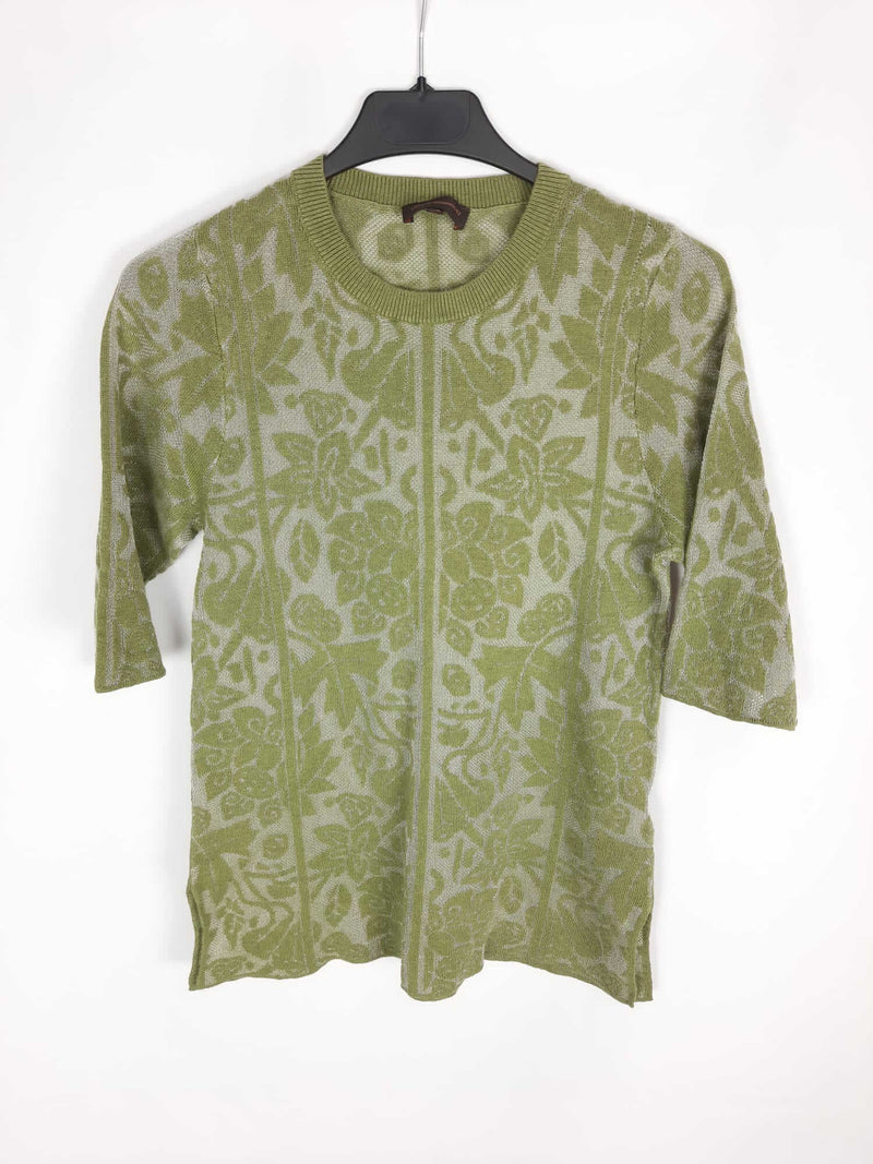 ADOLFO DOMINGUEZ. Camiseta verde semitransparente con brillo estampado T.xs
