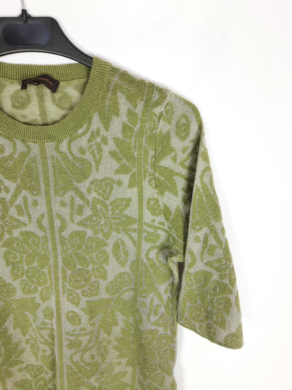ADOLFO DOMINGUEZ. Semi-sheer green T-shirt with glitter print T.xs
