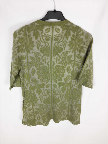 ADOLFO DOMINGUEZ. Semi-sheer green T-shirt with glitter print T.xs