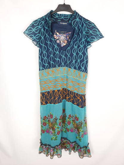 DESIGUAL. Flowy blue printed dress, size 40