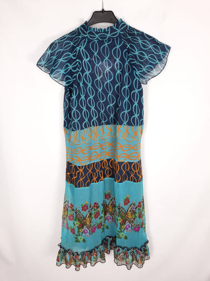 DESIGUAL. Flowy blue printed dress, size 40