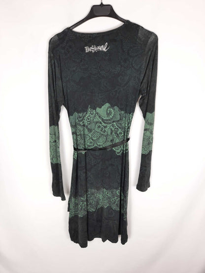 DESIGUAL. Vestido verde y grises T. m