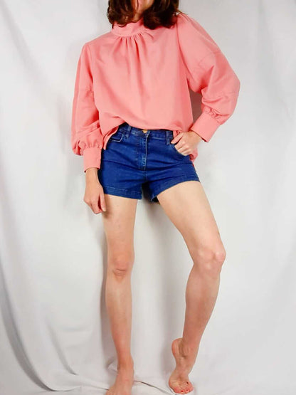 MASSIMO DUTTI. Salmon-coloured blouse with puffed sleeves, size XL.