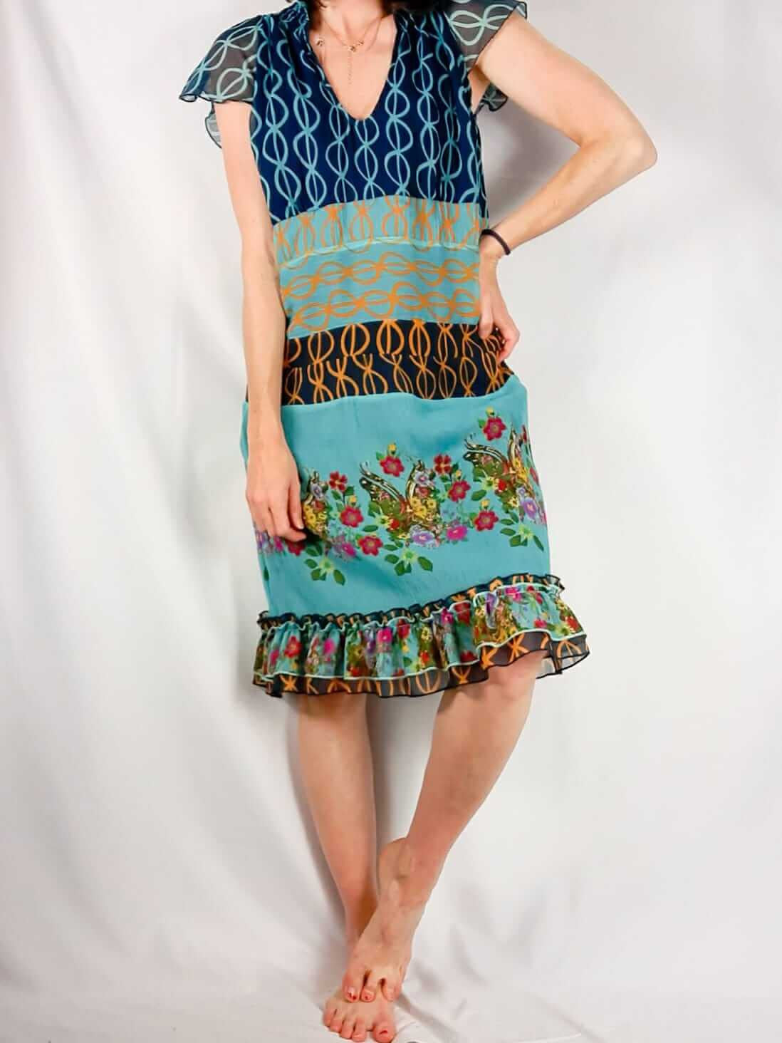 DESIGUAL. Flowy blue printed dress, size 40