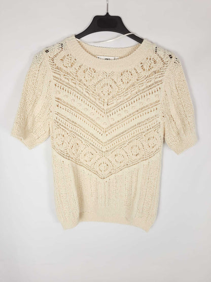 MANGO. Top coroche beige T. s