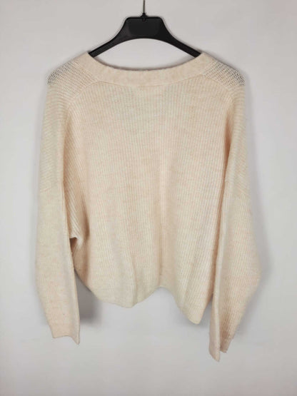 MANGO. Beige buttoned Ts cardigan
