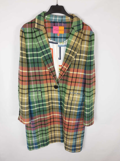 VILAGALLO. Abrigo estampado de cuadros colorido T . 42